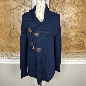 Outback Red Wool Alpaca Sweater Women Medium Cardigan Shawl Collar Navy‎ Blue